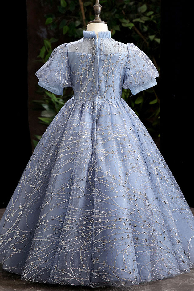 Girls Blue Ball Gown Stage Performance Dress CC2001