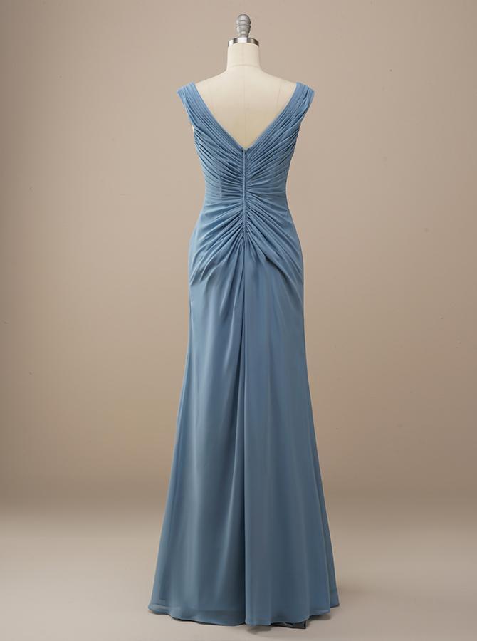 Grecian Blue V Neck Chiffon Bridesmaid Dress BM225