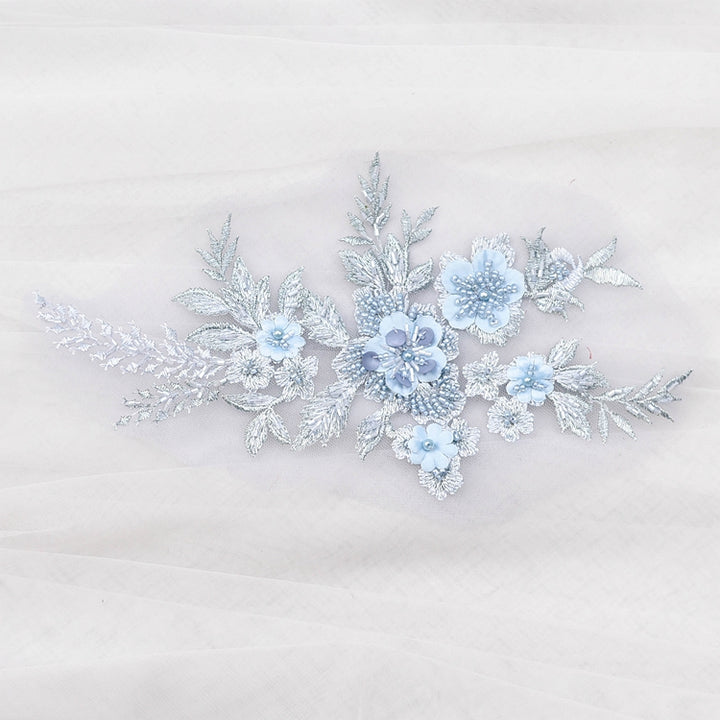 Light Blue Floral Applique with Beadings LA1001