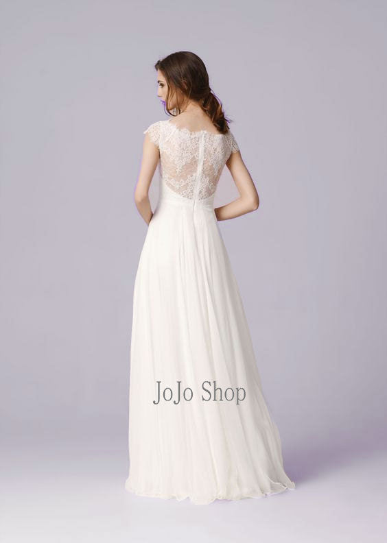 Boho Chiffon Lace Wedding Dress with Cap Sleeves JoJo Bridal Shop Boho Chiffon Lace Wedding Dress with Cap Sleeves JoJo Bridal Shop