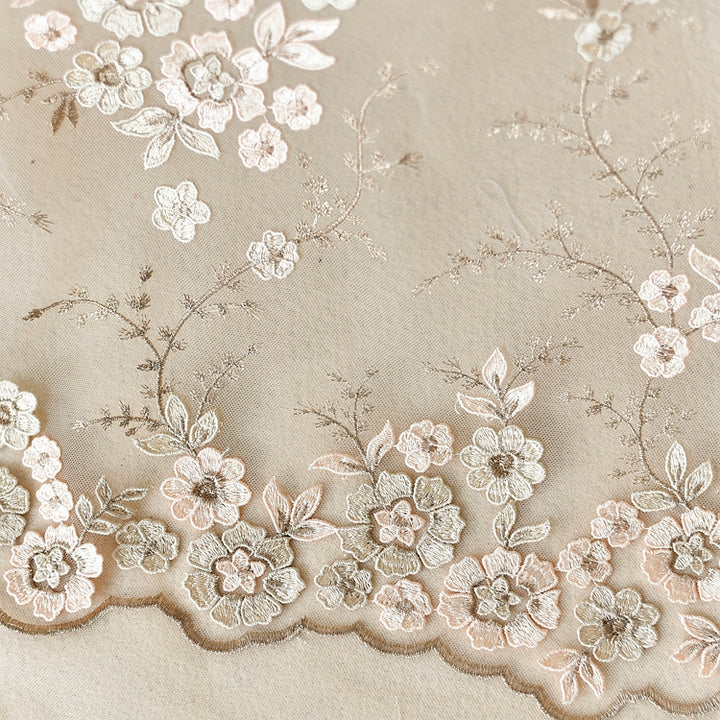 Champagne Embroidered Floral Lace Fabric LC1002