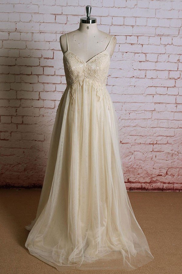 Champagne  Maternity Destination Wedding Dress Empire Waist Lace Wedding Dress | EE3003