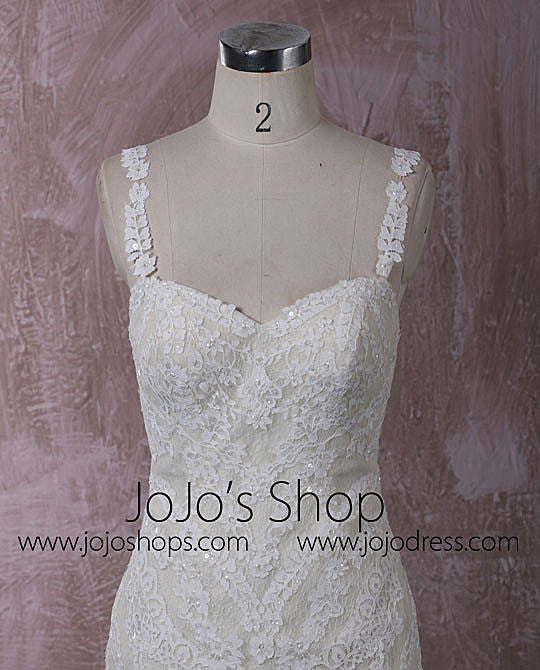 Champagne Lace Mermaid Wedding Dress with Floral Lace Straps | QT815008