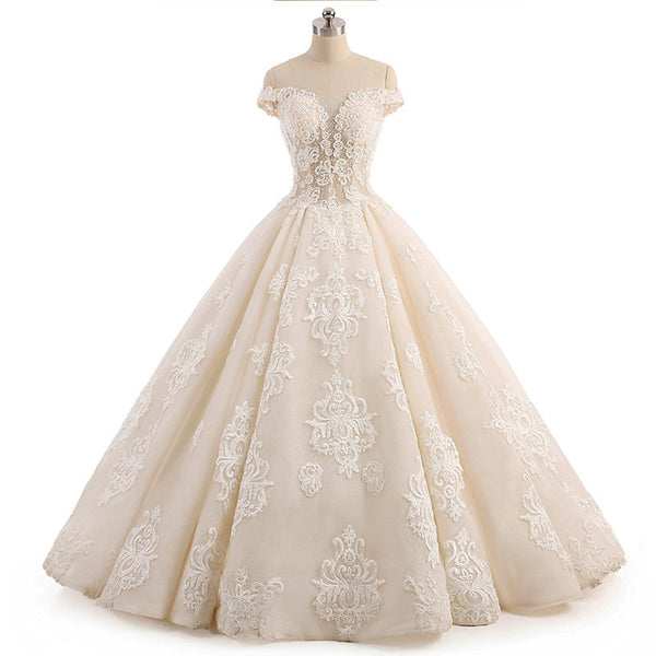 Champagne Lace Ball Gown Wedding Dress AL3014