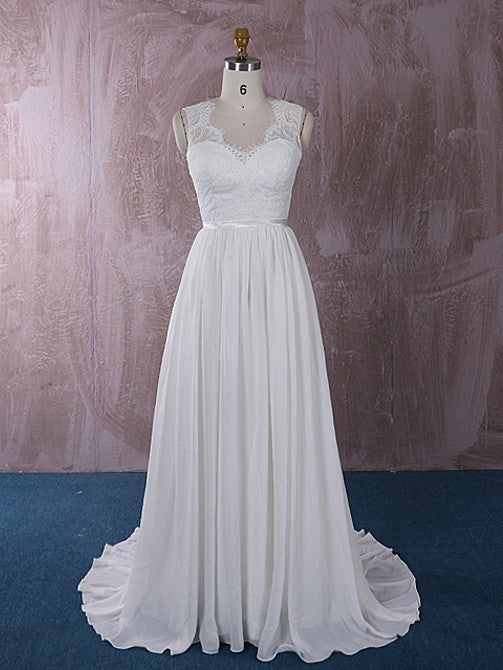 Grecian Chiffon Wedding Dress with French Chantilly Lace | QT815011
