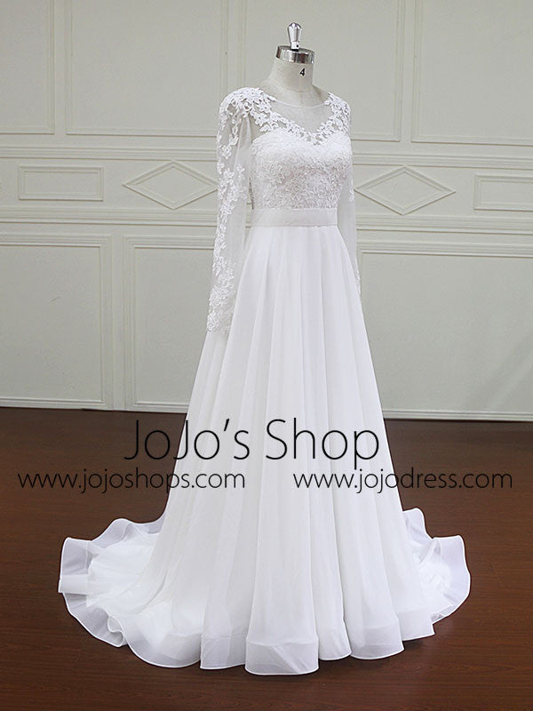 Long Sleeves Lace Wedding Dress with Chiffon Skirt | BB004
