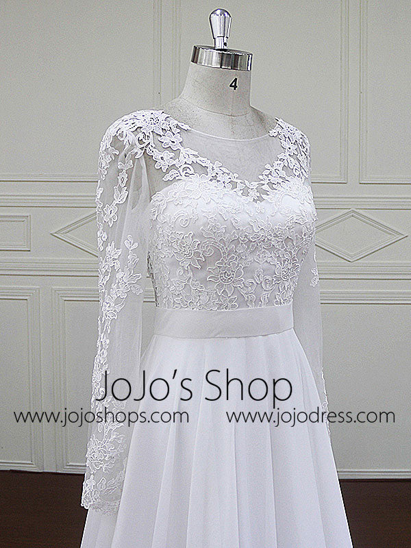 Long Sleeves Lace Wedding Dress with Chiffon Skirt | BB004