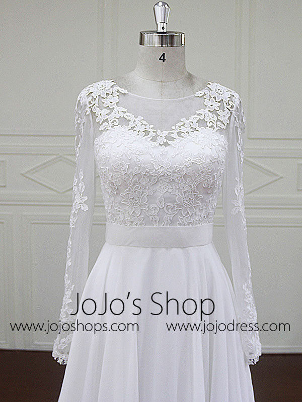 Long Sleeves Lace Wedding Dress with Chiffon Skirt | BB004
