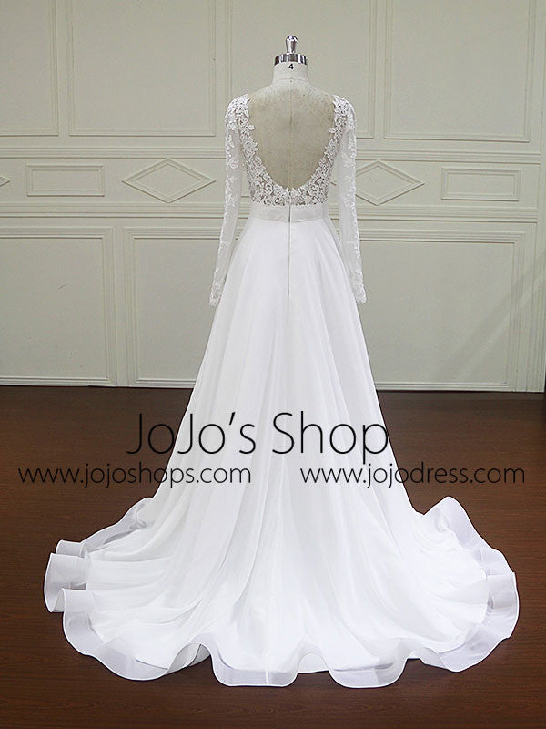 Long Sleeves Lace Wedding Dress with Chiffon Skirt | BB004