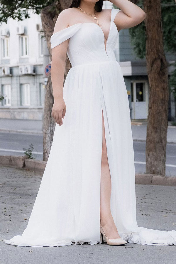 Chiffon Wedding Dress with Side Split ET3009
