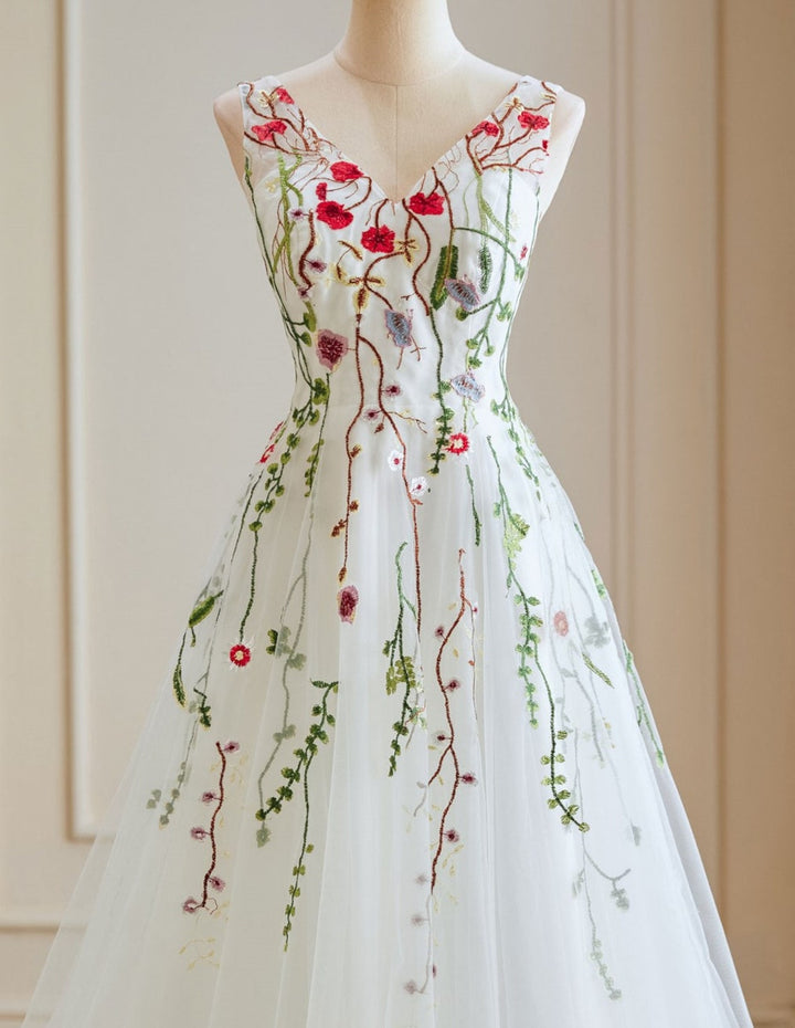 Ethereal Wedding Dress with Colored Embroideries ET3033 JoJo Bridal Shop Ethereal Wedding Dress with Colored Embroideries ET3033 JoJo Bridal Shop