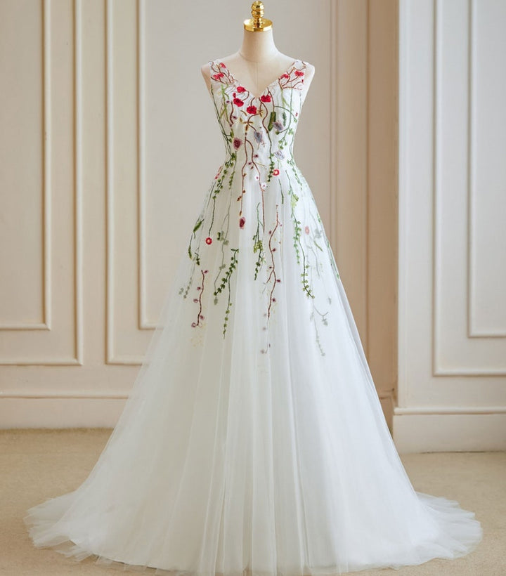 Ethereal Wedding Dress with Colored Embroideries ET3033 JoJo Bridal Shop Ethereal Wedding Dress with Colored Embroideries ET3033 JoJo Bridal Shop