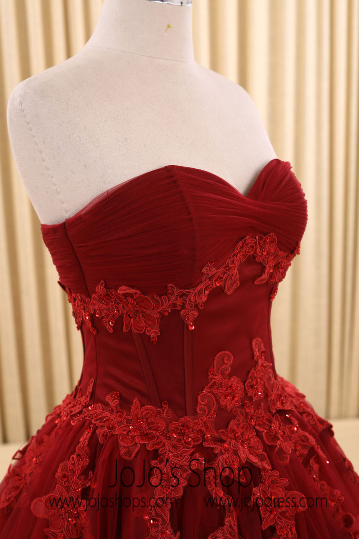 Dark Red Ball Gown Lace Wedding Dress | RS6805