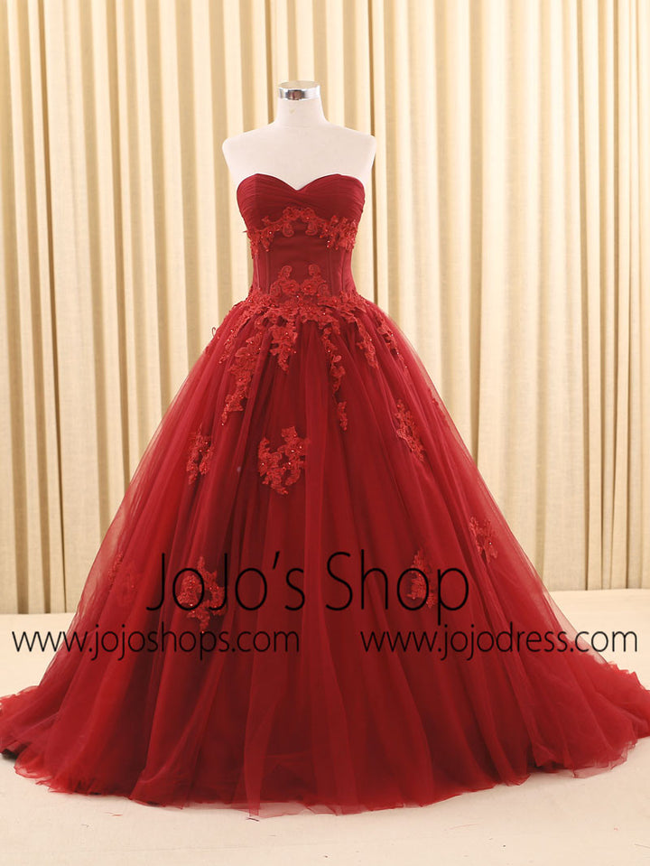 Dark Red Ball Gown Lace Wedding Dress | RS6805