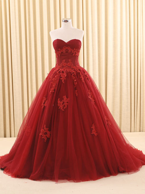 Dark Red Ball Gown Lace Wedding Dress | RS6805