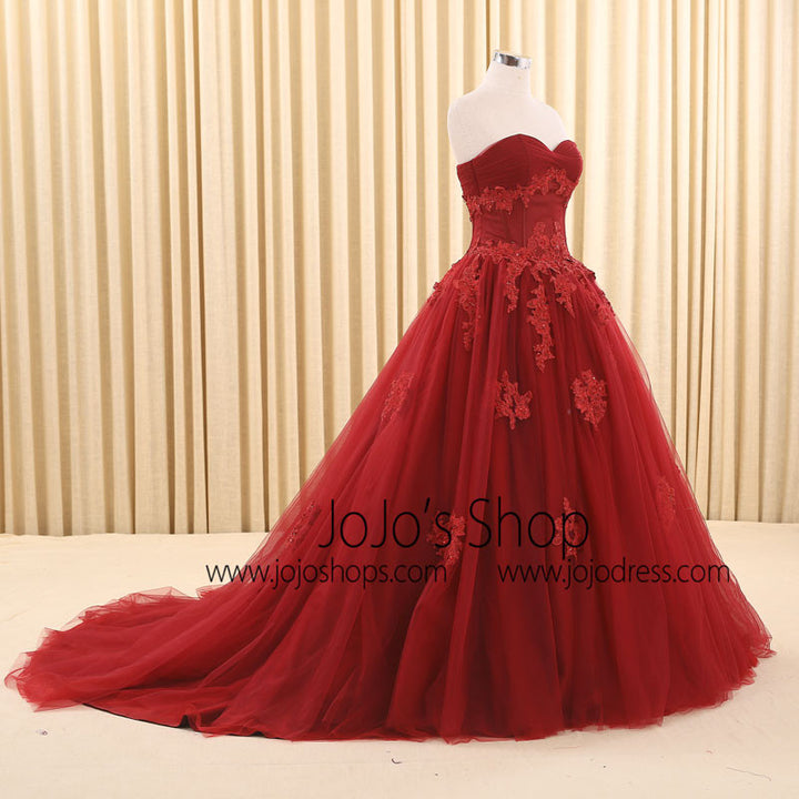 Dark Red Ball Gown Lace Wedding Dress | RS6805