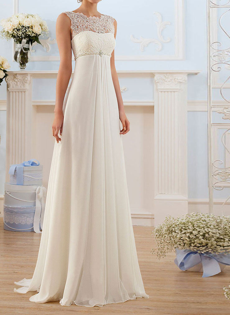 Empire Chiffon Wedding Dress with Chantilly Lace Bodice