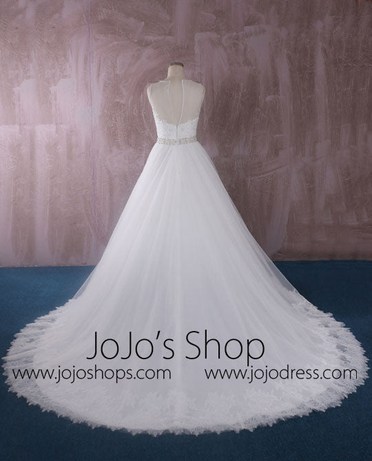 Elegant Ball Gown Lace Wedding Dress with Illusion Neckline and Back | QT815007