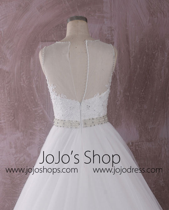 Elegant Ball Gown Lace Wedding Dress with Illusion Neckline and Back | QT815007