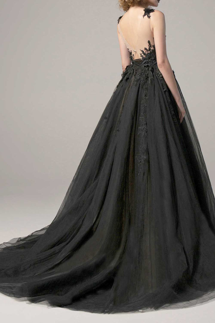 Black Lace Wedding Dress with Side Slit ET3022
