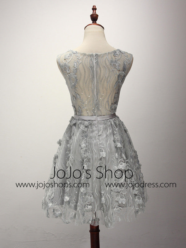 Gray Short Lace Bridesmaid Dress 