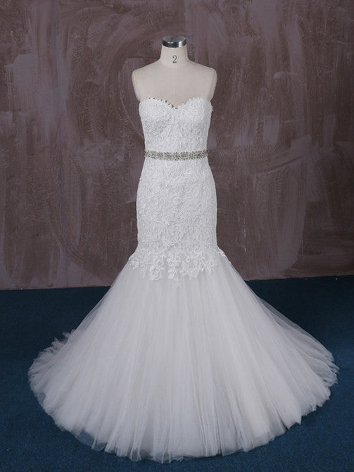 Strapless Cotton Lace Mermaid Wedding Dress | QT85186