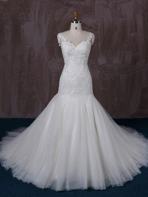 Fit and Flare Lace Wedding Dress with Lace Illusion Back | QT85345