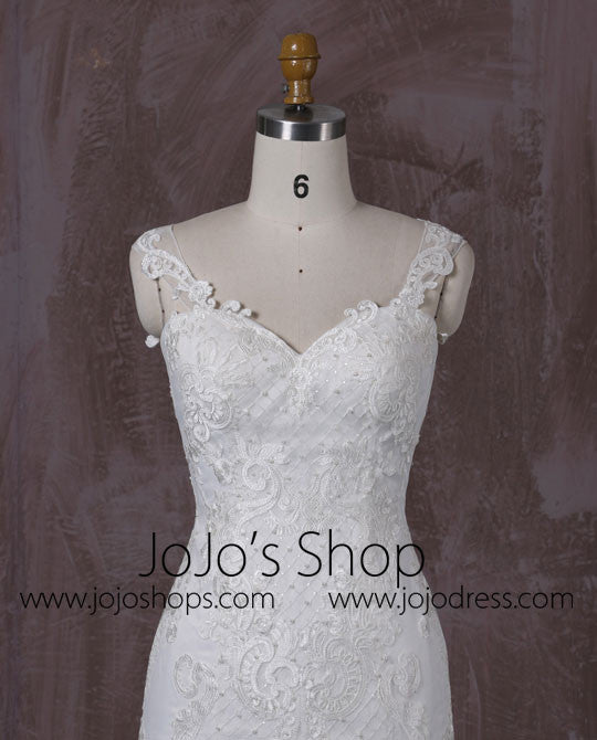 Fit and Flare Lace Wedding Dress with Lace Illusion Back | QT85345