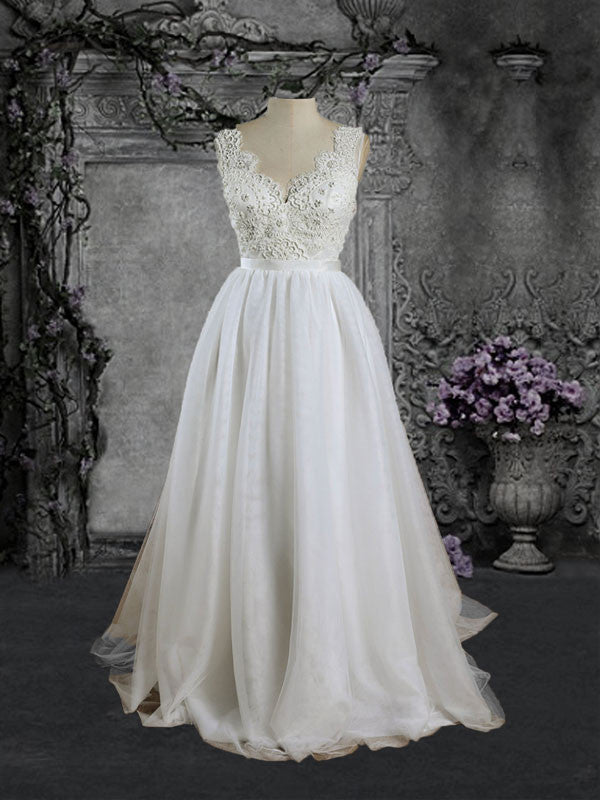 Vintage Inspired Open Low Back Lace Bodice Wedding Dress | BS2001