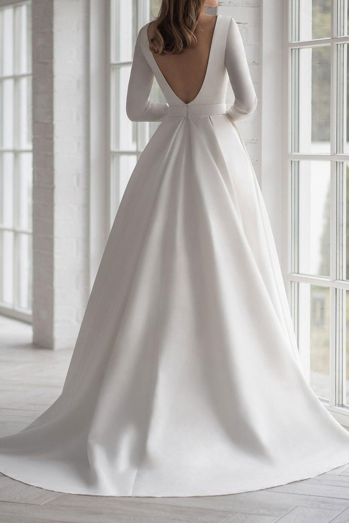 Satin Wedding Dress with Long Sleeves ET3019
