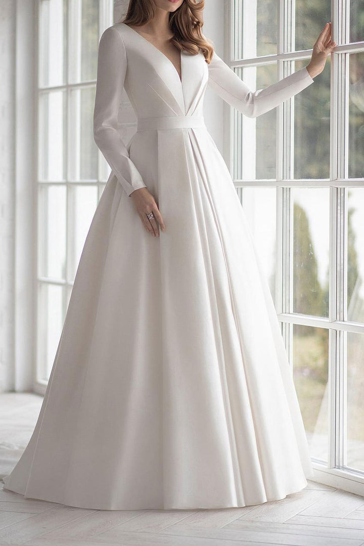 Satin Wedding Dress with Long Sleeves ET3019