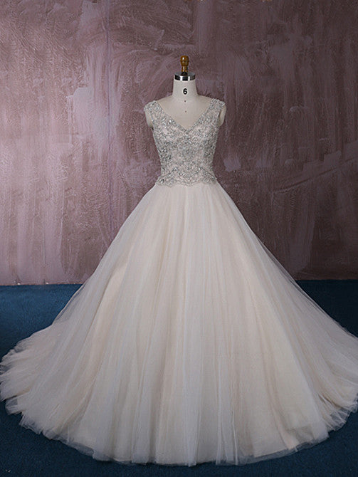 Stunning Tulle Ball Gown Wedding Dress with Jeweled Embroideries | QT815006