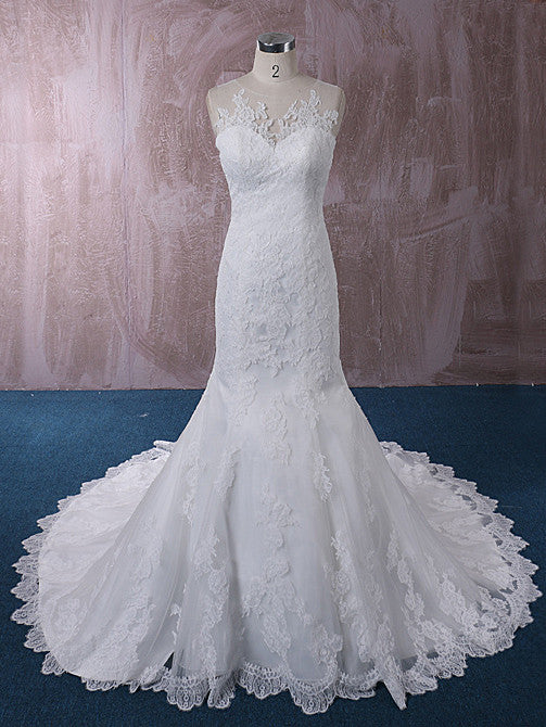 Lace Mermaid Wedding Dress with Illusion Neckline | QT815015