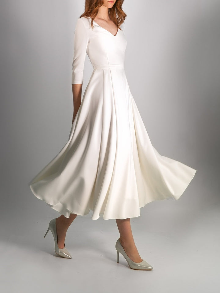 Simple Elegant Short Tea Length Wedding Dress with Sleeves ET3020