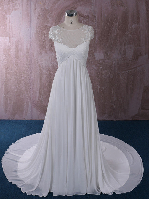 Chiffon Wedding Dress with Illusion Neckline | QT85137