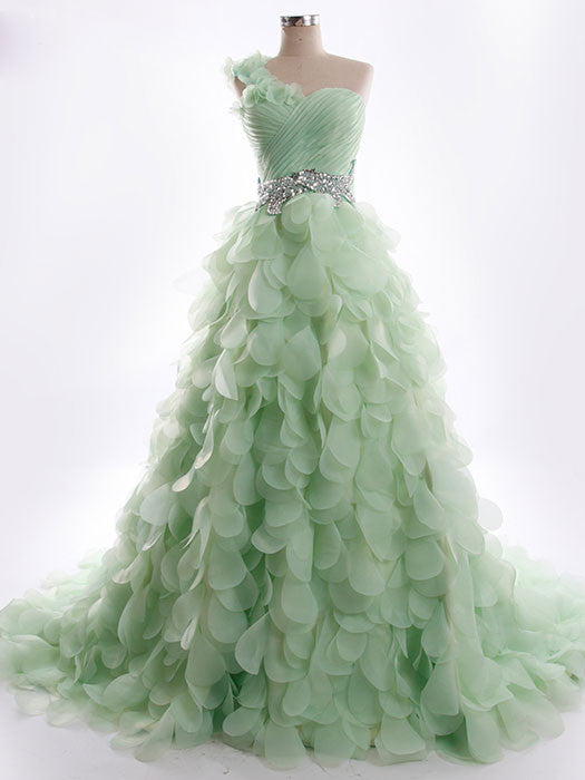 whimsical green dress One Shoulder Wedding with Organza Petal Skirt Size:US 6.5 hallowen Elevate your evening attire Formal Shoes | Girotti