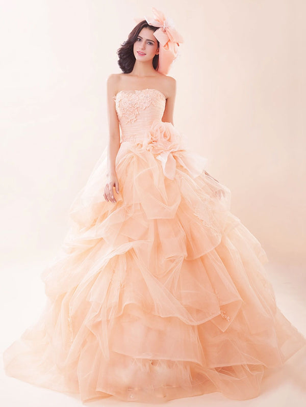 Peach Lace Ball Gown Wedding Dress G2021