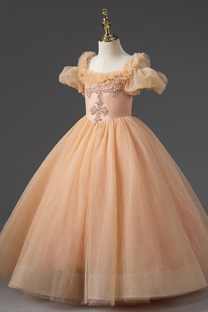 Peach Mid Century Ball Gown Dress for Girls CL2007