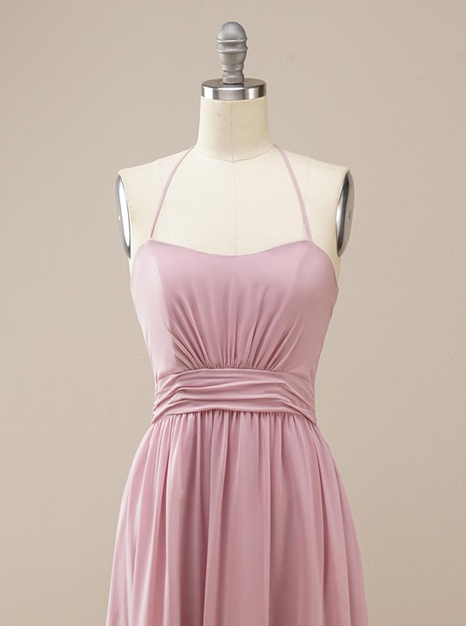 Pink Chiffon Bridesmaid Dress with Halter Neck BM227