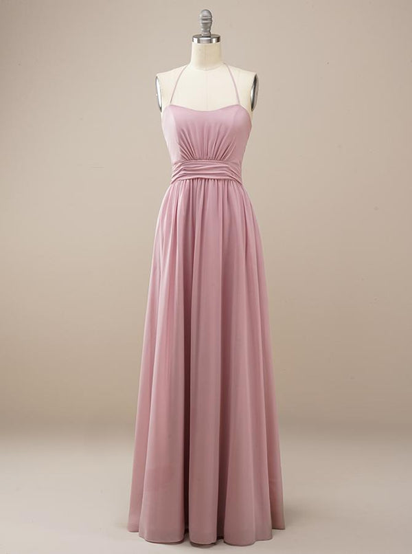 Pink Chiffon Bridesmaid Dress with Halter Neck BM227