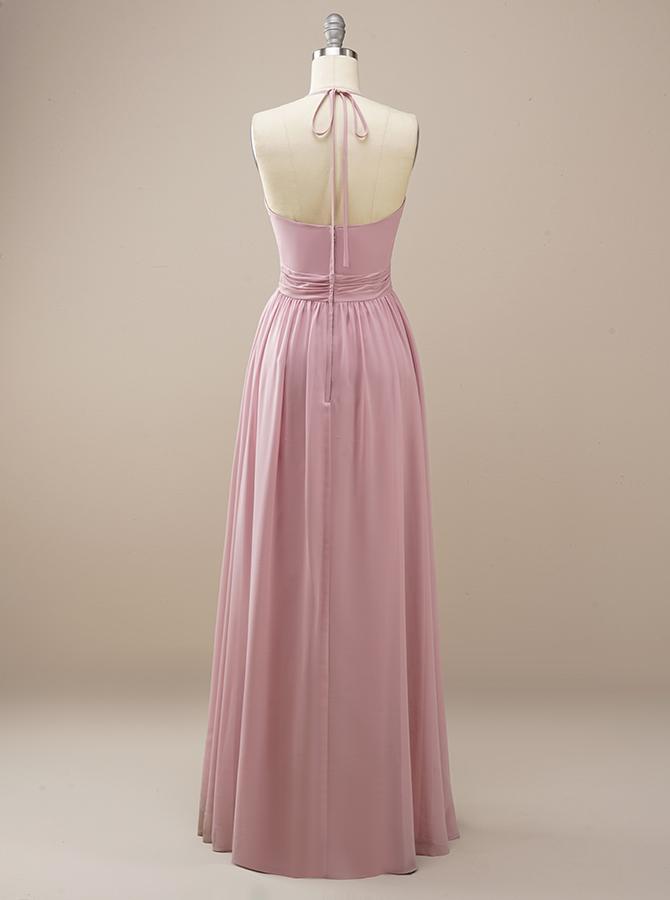 Pink Chiffon Bridesmaid Dress with Halter Neck BM227