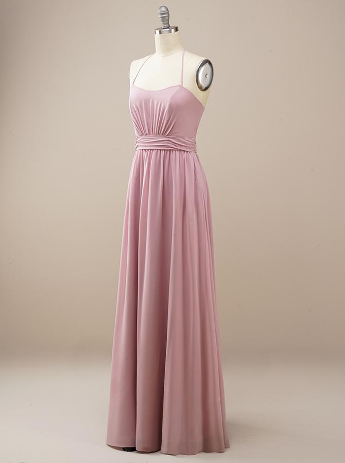 Pink Chiffon Bridesmaid Dress with Halter Neck BM227