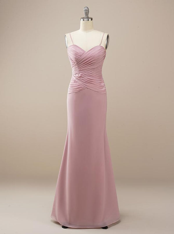 Pink Chiffon Bridesmaid Dress with Straps BM226