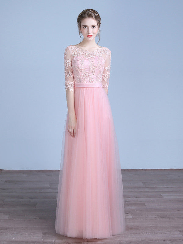 Pink Lace Bridesmaid Dress with Sleeves