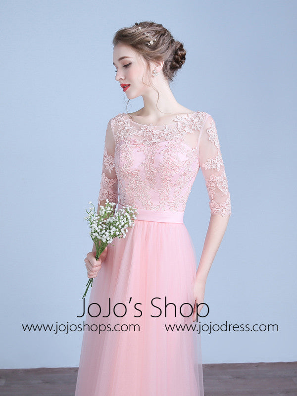 Pink Lace Bridesmaid Dress with Sleeves