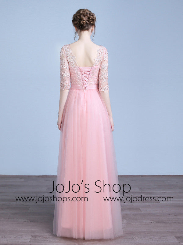 Pink Lace Bridesmaid Dress with Sleeves