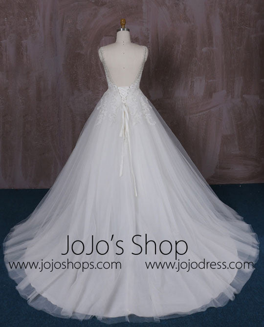 Lace Ball Gown Wedding Dress with Jeweled Neckline | QT85280