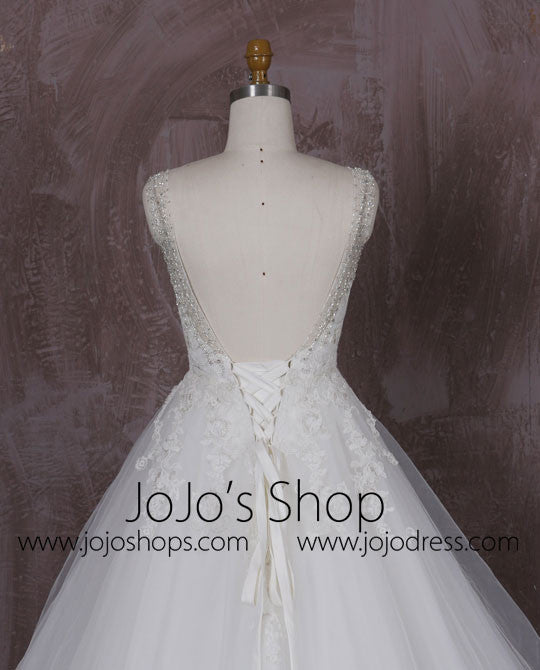 Lace Ball Gown Wedding Dress with Jeweled Neckline | QT85280