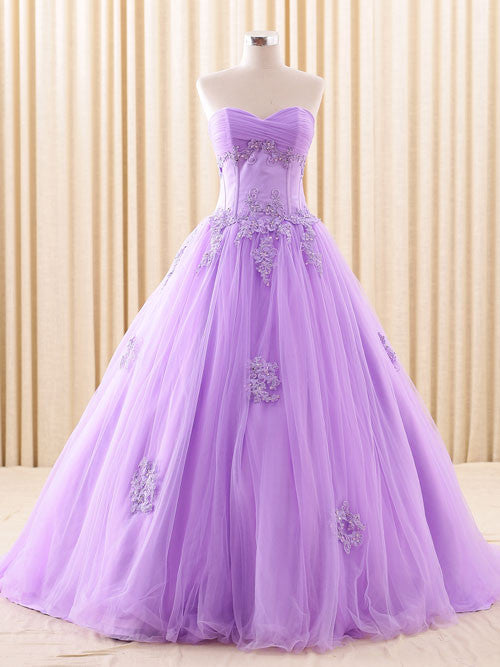 Purple Strapless Lace Ball Gown Wedding Dress | RS6805