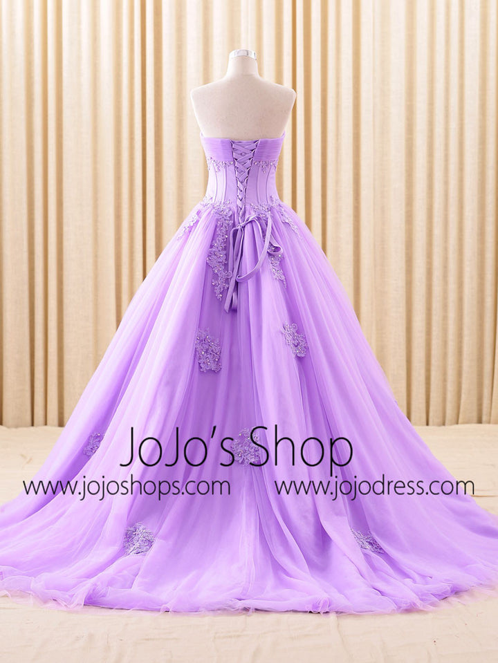 Purple Strapless Lace Ball Gown Wedding Dress | RS6805